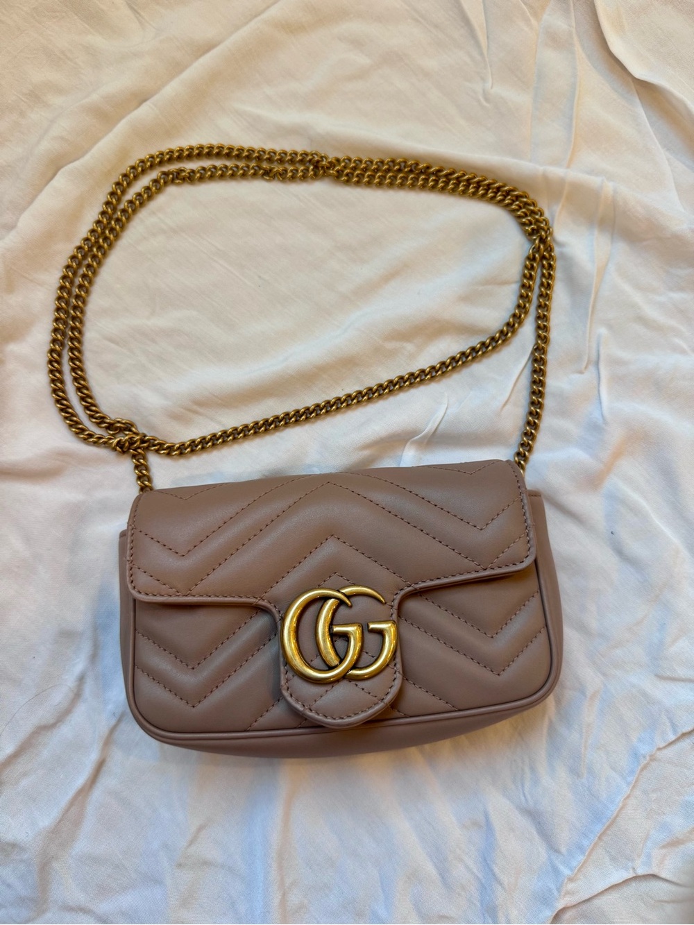 Gucci GG Marmont Mini Chain Bag Dusty Rose Pink Leather